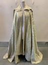 Womens, Historical Fiction Cape, NO LABEL, Gold, Champagne, Polyester, Silk, Brocade, OS, Front Hook, C.A., 2 Side Gold  Broaches, Embroiderred Detail in Lining,
