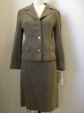 MAX MARA, Brown, Tan Brown, Wool, Polyester, Tweed, Single Breasted, 3 Buttons,  2 Flap Pocket, Notched Lapel,