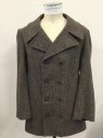 MTO, Brown, Gray, Black, Cream, Wool, Tweed, Working Class Coat. Double Breasted, Wide Notched Lapel, 2 Pockets,