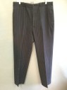 Mens, Suit, Pants, 1890s-1910s, M.T.O., Black, Gray, Wine Red, Wool, Stripes, 30, 34, Flat Front, Button Fly,