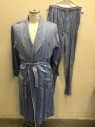 Mens, Bathrobe, NAUTICA, Blue, White, Cotton, Herringbone, S/M, White Piping, Self Belt, 2 Pockets, Right Arm Elbow Stain See Photo Attached,