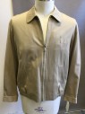 Mens, Casual Jacket, BROOKS BROTHERS, Khaki Brown, Cotton, Solid, 46, L, Zip Front, Collar Attached, 2 Pocket,
