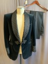 Mens, Smoking Jacket, GUCCI, Black, Cotton, Silk, Solid, 38R, Velvet, Frog Toggle Closure, Silk Diamond Quilted Shawl Collar, 3 Pockets, Long Sleeves, Silk Diamond Quilted Cuff