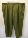 Mens, 1980s Vintage, Suit, Pants, FAGI, Lt Olive Grn, Silk, Solid, 48/32, 2 Pleats Front, Zip Front, Nice Drape,