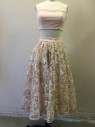 BEBE, Blush Pink, Gold, Nylon, Sequins, Solid, Floral, Floral Sequin Gathered Skirt, Solid Blush Waistband, Tulle Fill