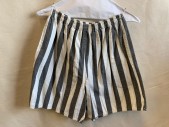 Womens, 1980s Vintage, Piece 2, FRENCH CONNECTION, Faded Black, White, Cotton, Stripes, W 24, Shorts, Elastic Waistband, 2 Pockets