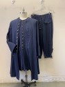 Mens, Historical Fiction Frock Coat, N/L, Navy Blue, Wool, Silk, Solid, Ch42, Men's Frock Coat 1700's.10 Gold Filigree Buttons at Center Front, Wide Cuffed Sleeves with Single Button, 3 Buttons on Pocket Flap, Slit Back at Center Back.3pc Outfit 1700's