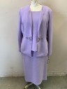 Womens, Suit, Jacket, NIGHT STUDIO, Lavender Purple, Polyester, Solid, Sz.8, Jacket, Padded Shoulders, No Lapel, Open Front, Silver Jeweled Brooch at Waist - *Brooch is Broken