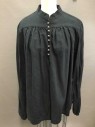 Womens, Historical Fiction Blouse, N/L, Black, Cotton, Solid, B44, Long Sleeves, Band Collar,  8 Small Round Wood Buttons At Neck, Gathered At Yoke, Multiples