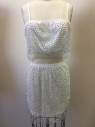 Womens, Dress, Piece 1, N/L, White, Silver, Synthetic, Medium, Cropped Tank Top, Iron on Silver Rhinestones, White Knit Under Layer, Over Layer of Netting and Stones, Vegas Wedding, Hot Night Out