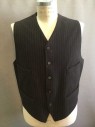 Mens, Suit, Vest, 1890s-1910s, NO LABEL, Brown, Off White, Wool, Stripes - Pin, 42, Button Front, 4 Welt Pockets, Back Adjustable Silver Buckle Strap,