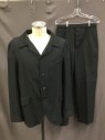 Mens, Suit, Jacket, 1890s-1910s, N/L, Black, Teal Blue, Wool, Synthetic, Stripes, 44, Working Class, 4 Button Single Breasted, Open Collar,
