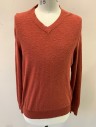 Mens, Pullover Sweater, BANANA REPUBLIC, Rust Orange, Cotton, Solid, L, Bumpy Texture Knit, Long Sleeves, V-neck