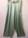 Womens, 1930s Vintage, Piece 2, MTO, Mint Green, Silk, Solid, 26, Full Flared Legs, Fixed Waistband with Big Button Tab, Single Pleat Front, Double Pleats Back, Pajamas, Sleepwear