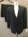 Mens, Suit, Jacket, OSCAR, Black, White, Wool, Stripes - Pin, 44S, Single Breasted, Peaked Lapel, 2 Buttons,  3 Pockets,