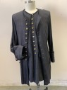 Mens, Historical Fiction Frock Coat, N/L, Gray, Linen, Cotton, Heathered, Ch42, Mens 1700's Coat, 10 Brass Button Closure at Center Front, 3 Buttons on Pocket Flaps, 1 Button on Wide Cuffs, Slit Center Back, 1700's 2pc Outfit