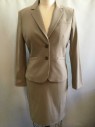 JONES NY, Beige, Polyester, Viscose, Solid, Single Breasted, Notched Lapel, 2 Buttons,  3 Welt Pockets, Lightly Padded Shoulders