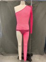 Unisex, Sci-Fi/Fantasy Jumpsuit, FIELD, Hot Pink, Polyester, Spandex, Solid, XS, Stretch Netting, One Open Shoulder, 1 Right Sleeve, 1 Left Leg (photographed with Left Sleeve), Black Underwear Lining, Multiples
