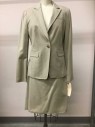 Womens, Suit, Jacket, BANANA REPUBLIC, Taupe, Cotton, Solid, 4, Single Breasted, 1 Button, Peaked Lapel, 2 Pockets, Top Stitching,