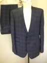 Mens, Suit, Jacket, BARTORELLI, Black, Royal Blue, Wool, Plaid, 44S, Single Breasted,  Notched Lapel, 4 Pockets, 2 Buttons,