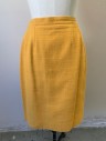 GUY LAROCHE BOUTIQUE, Mustard Yellow, Cotton, Solid, Coarse Weave Fabric, Knee Length, 1" Wide Self Waistband, Vent at Center Back Hem, Center Back Zipper,