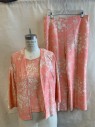 Womens, 1970s Vintage, Piece 1, JSE CALIFORNIA, Salmon Pink, White, Cream, Polyester, Floral, W34, B38, Top, Sleeveless, Crew Neck