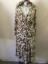 DVF, Tan Brown, Black, White, Silk, Animal Print, Leopard Culottes Wrap Jersey Knit, Long Sleeves, Collar Attached,