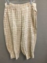 Womens, 1930s Vintage, Piece 2, Tan Brown, Red, Black, Linen, Plaid - Tattersall, 2 Piece Authentic Golf/Athletic Set: Tan W/Red & Black Tattersall Knicker Pants, Button Closures At Sides + Cuffs