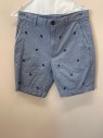 BROOKS BROTHERS, Lt Blue, Navy Blue, Cotton, Paisley/Swirls, Heathered, Side Pockets, Zip Front, F.F, 2 Back Welt Pockets, Cotton Chambray