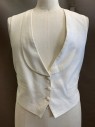 DOMINIC DHERARDI, Cream, Silk, Solid, Self Diamond Pattern, Shawl Collar, 3 Button Front, Slit Pockets, Back Waist Strap Belt, Stained & Aged