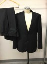 Mens, Suit, Jacket, BAR III, Black, Wool, Solid, 44L, Single Breasted, Peaked Lapel, 2 Buttons,