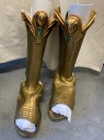 Mens, Historical Fiction Piece 7, MTO , Gold, Leather, Reptile/Snakeskin, 7.5-8, Boots, Center Back Zipper, Open Toe, Owl at Top