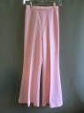 Womens, 1970s Vintage, Piece 2, NO LABEL, Bubble Gum Pink, Polyester, Solid, 22, High Waist Bell Bottoms, Back Center Zip and Button, Lounge