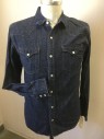 LEVI'S, Dk Blue, Cotton, Solid, Snap Front Long Sleeves, 2 Pockets, Yoke, Western, Double, See FC048283