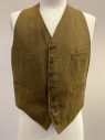 BOTANY, Lt Brown, Green, Red Burgundy, Wool, Stripes - Pin, Tweed, Vest, V-neck, Single Breasted, Button Front,