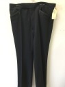 N/L, Black, White, Polyester, Solid, Solid Black with White Top Stitching Trim on the Pockets, 4 Pockets, Flat Front,