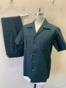 N/L, Dk Teal, Polyester, Solid, Short Sleeve Shirt, Button Front, Collar Attached, 2 Patch Pockets with Pleat Detail,