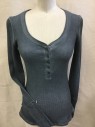 1892 COLLECTION, Slate Blue, Cotton, Solid, (DOUBLE) (aged/distress) Slate Blue Waffle, Round Neck,  5 Button Front, Side Bottom Split, Long Sleeves,