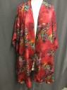 Womens, 1990s Vintage, Piece 2, BOB MACKIE, Cherry Red, Black, Turquoise Blue, Yellow, White, Polyester, Floral, Abstract , Matching Jacket: Cherry Red with Multicolor Floral Pattern, Lightweight Jacket, 1/2 Sleeves, Black Overlocked Edge, No Lining,