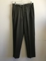Mens, 1980s Vintage, Suit, Pants, ADOLFO, Dk Green, Black, Wool, Stripes - Pin, 30/33, Pleated Front, Button Tab Closure, 4 Pockets, Belt Loops,