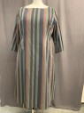 Womens, 1960s Vintage, Dress, NO LABEL, Gray, Apricot Orange, Red Burgundy, Blue, Wool, Stripes, W43, B46, H53, Dress, Below the Knee, 3/4 Sleeve, Back Sipper, Scoop Neck, Fully Lined
Made To Order, with Belt,