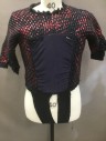 Unisex, Sci-Fi/Fantasy Top, N/L, Black, Metallic, Red, Cotton, Elastane, Mottled, M/L, Bulky Cotton Rib Knit with Metallic Red Paint, Round Neck with Frayed Edge, Short Sleeves, Spandex Insert Front and Back with Holes for Harness or Suspenders, Attached Crotch Strap Shirt Stays, Slits Cut in Both Sleeves, Small Nautilus Patch Left Back Armpit, Multiple