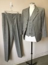 N/L, Gray, Cream, Wool, Acetate, Tweed, Notched Lapel, 3 Button Single Breasted, 3 Pockets, Rose Lining, Slit Center Back