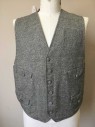 N/L, Gray, Cream, Wool, Acetate, Tweed, 6 Covered Buttons Center Front, 4 Pockets with Button Down Flaps, Rose Satin Lining and Back, Adjustable Back Waist,