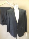 RALPH LAUREN, Navy Blue, White, Wool, Stripes - Pin, Single Breasted,  Notched Lapel, 3 Pockets, 2 Buttons,