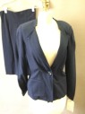 Womens, Suit, Jacket, DVF, Navy Blue, Viscose, Polyamide, Solid, 8, Single Breasted, Half Notch/half Band Lapel, 2 Pockets, Self Striated, Cuffed Slvs
