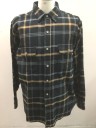 MOOSE CREEK, Black, Brown, Gray, Cotton, Plaid-  Windowpane, Heavy Flannel, Long Sleeve Button Front, Collar Attached, 2 Flap Pockets with Button Closures, **Has a Double