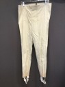 Mens, Historical Fiction Piece 2, N/L MTO, Cream, Wool, Solid, W 35, Cream Pants, Flat Front, Vertical Tabs Attached Front Waist, Zip Back, Side Hem Zips, Elastic Stirrups (Reddish Stain at Hem)
