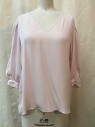 REBECCA TAYLOR, Baby Pink, Silk, Solid, Baby Pink, V-neck, 3/4 Sleeve with Ruffle Trim