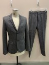 TOPMAN, Gray, Black, Multi-color, Polyester, Viscose, Check , Single Breasted, 2 Buttons, Notched Lapel, 3 Pockets,